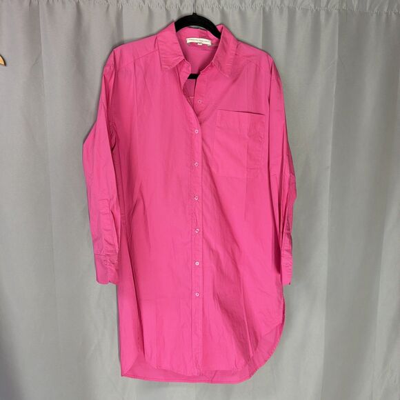English Factory Dresses & Skirts - English Factory Hot Pink Cotton Button Down Mini Shirt Dress Size Small S